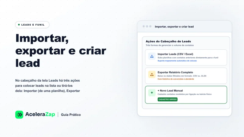 Capa: Importar, exportar e criar lead
