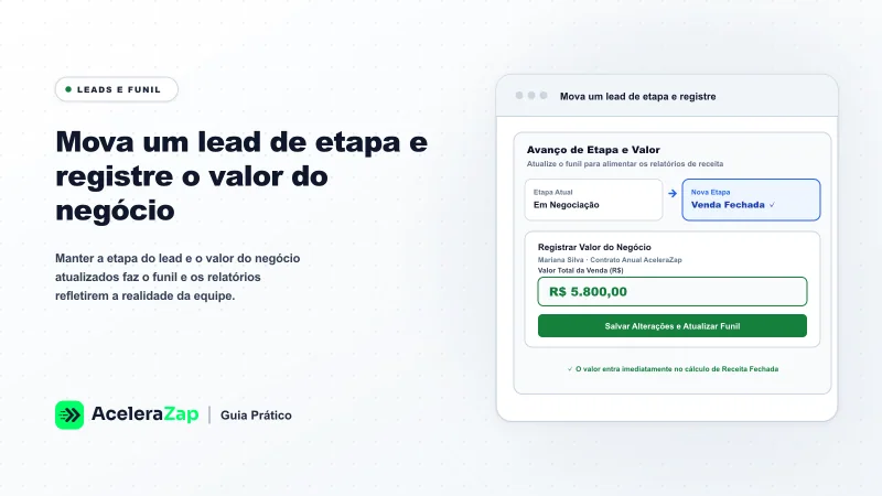 Capa: Mova um lead de etapa e registre o valor do negócio